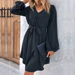 Womens Long Sleeve Solid Color Dress Elegant Design Versatile for Spring and Autumn Wholesale Av