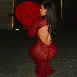 Red Leopard Print Mermaid Dress Sexy Backless Design Round Neck Elegant Style Perfect for Partie