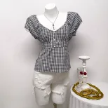 Plaid Short Sleeve T Shirt for Women Casual Summer Style Comfortable Cotton Fabric Wholesale Ava