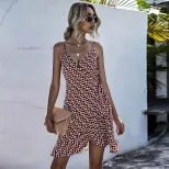 Floral Print Dress Asymmetrical Ruffle Hem Sleeveless Trendy Design Perfect for Summer Events Wh