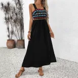 Summer Vacation Maxi Dress Colorful Ethnic Embroidery Sleeveless Lightweight Fabric Wholesale Av