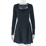 Fashionable Womens A Line Dress Long Sleeve Ruched Waist Solid Color Ideal for Dates and Casual