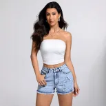 Casual Womens Denim Shorts Star Print Frayed Hem Stylish Design Summer Wear Wholesale Available