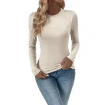 Spring Autumn Womens Tops Slim Fit Built in Bra Solid Color Versatile Style Wholesale Available
