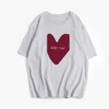 Womens Summer Heart Print T Shirt Casual Loose Fit Round Neck Short Sleeve 100 Cotton Versatile