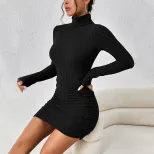 Custom Burgundy Mini Dress Elegant High Neck Versatile Style Spring Summer Fashion Wholesale Ava