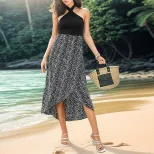 Summer Fashion Leopard Print Halter Dress Irregular Split Design Trendy Style Perfect for Partie