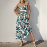Tropical Print Maxi Dress for Women Sleeveless Beach Vacation Style Lightweight Fabric Available in White Wholesale