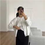 Womens Vintage Grey Wool Cardigan Soft Knit Versatile Button Closure Casual Wear Fall Winter Who