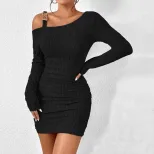 Off Shoulder Bodycon Dress Sexy Slant Neck High Waist Mid Length Spring Summer Fashion Wholesale