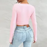 Slim Fit U Neck T Shirt Sweet and Spicy Style Long Sleeve Spring Summer Wear Wholesale Available