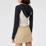 Womens Color Block Hooded Long Sleeve T Shirt Slim Fit Irregular Hem Spring Summer Style Wholesa