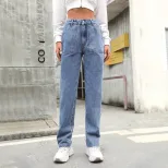 High Waisted Wide Leg Jeans Slim Fit Large Pockets Denim Fabric Casual Wear for Women Wholesale
