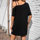 Casual Loose Solid Color One Shoulder Slip Dress Womens Fashion Summer Wear Ready to Ship fast s