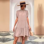 High Waist Solid Color Irregular Loose Half Turtleneck Pleated Dress Elegant Design Comfortable