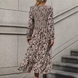 Vintage Inspired Long Sleeve V Neck Dress Abstract Print Casual Vacation Ready Wholesale Availab