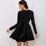 Velvet A Line Dress Round Neck Long Sleeve Elegant Design Autumn Winter Fashion Wholesale Availa