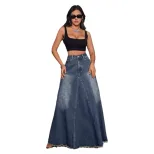 Vintage Washed Denim Maxi Skirt Versatile Comfortable Stylish Perfect for Casual Outings Wholesa
