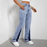 High Waisted Wide Leg Denim Pants Loose Fit Floor Length Casual Style Perfect for Everyday Wear