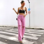 Fashionable Distressed Wide Leg Pants Loose Fit Straight Cut Spring Summer Style Wholesale Avail