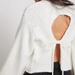 Knit Sweater Round Neck Long Sleeve Sexy Backless Tie Design Short Style Casual Wear for Autumn