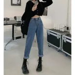 跨境2023春季牛仔裤女时尚宽松显瘦新款百搭休闲直筒老爹萝卜裤潮
