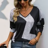 Casual Color Block Long Sleeve Top for Women Loose Fit Autumn Style Comfortable Fabric Wholesale