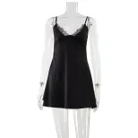V Neck Lace Trim Satin Cami Dress Sexy Soft Fabric Short Length Homewear or Sleepwear Wholesale