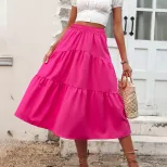 High Waisted Solid Color Midi Skirt Elastic Waist Fashionable Design Versatile for Casual or For
