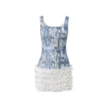 Sequin Graffiti Cake Dress Sexy U Neck Flared Silhouette Autumn Fashion Wholesale Womens Apparel