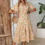 Vintage Floral Print Dress Summer Collection Womens Casual Wear Wholesale Available bulk order