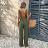 Loose Fit Solid Color Textured Overalls Fresh Vacation Style Comfortable Summer Wear OEM Available