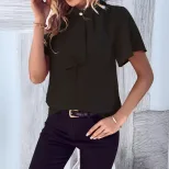 Summer Womens Short Sleeve Top Fashionable and Versatile with Bow Detail Casual Wear Wholesale A