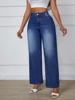 Wide Leg Denim Trousers Straight Fit Casual Style Versatile for Everyday Wear Wholesale Availabl