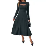 Elegant Hollow Out Round Neck Bodycon Dress Solid Color Slim Fit Suitable for Office Wear Wholes