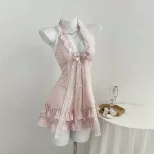 Polka Dot V Neck Cake Dress Bow Tie Neckline Waist Defined Womens Fashion Perfect for Parties an