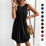 Summer A Line Dress Wrinkled Fabric Casual Style Solid Color Perfect for Everyday Wear Wholesale