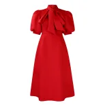 Summer Womens Short Sleeve Bow Tie A Line Party Dress Elegant Design Comfortable Fabric Versatil
