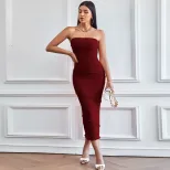 Strapless Bodycon Dress Solid Color Elegant Summer Beachwear Perfect for Parties and Casual Outi