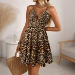 Womens Sleeveless Mini Dress Gold Leopard Print Backless Slim Fit Casual Summer Wear OEM Availab
