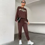 【佰分之衣】亚马逊欧美跨境女装长袖字母卫衣印花时尚套装两件套