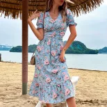 Vintage Sweetheart Neckline Summer Beach Dress Retro Style Comfortable Fabric Perfect for Vacati