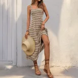 Elegant Summer A Line Dress Vintage Geometric Print Sleeveless Lightweight Fabric Perfect for Ca