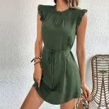 Summer Womens Short Sleeve Solid Color Dress Lightweight Casual Stylish Perfect for Parties or E