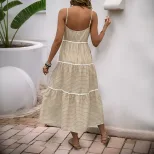 Layered Striped Midi Dress French Vacation Style Sleeveless Comfortable Fabric Perfect for Summe