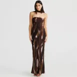 Elegant Floral Print Strapless Maxi Dress Sexy Open Back Slim Fit Spring Fashion Perfect for Par