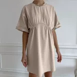 Summer Womens Cotton A Line Dress Casual Loose Fit Round Neck European Style Perfect for Everyda