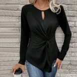 Slim Fit Long Sleeve Hollow Out Top Sexy Cross Knot Design Perfect for Casual or Evening Wear Wh