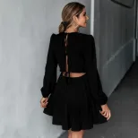 A Line Dress Fresh Sweet Style Waist Defining Long Sleeve Backless Perfect for Parties and Event