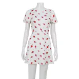 Floral Mini Dress Sweet Puff Sleeves High Waist Slim Fit Summer Casual Wear Wholesale Available